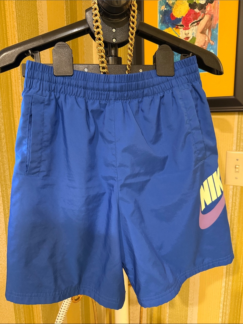 Nike Boys Royal Blue Athletic Shorts with Purple Logo Accent
